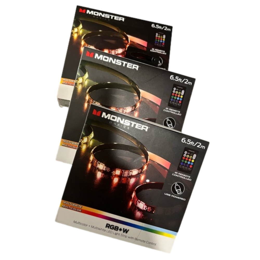 Monster 6.5ft (2m) RGB +W LED Light Strip with Remote Control (x3 Included)